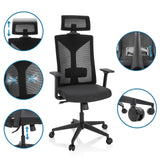 Black Professional Office Chair KODIAK with adjustable headrest, lumbar support and castors by hjh OFFICE