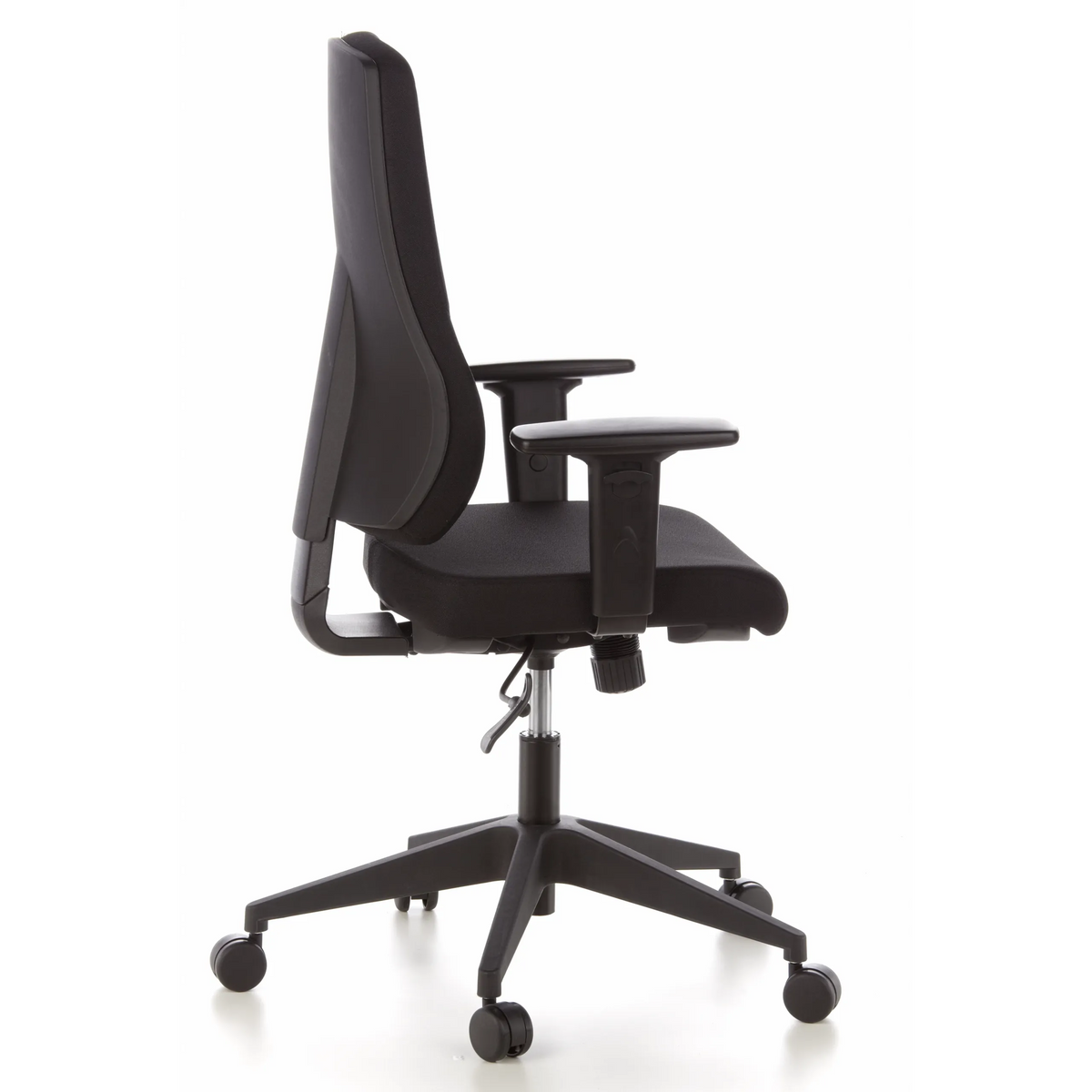 Black Professional Office Chair PRO-TEC 100 with armrests and five-caster base by hjh OFFICE – 360-degree view (side profile 100°)
