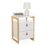 TAROLO III side table in white with two drawers, leather handles and a light wood frame by hjh LIVING