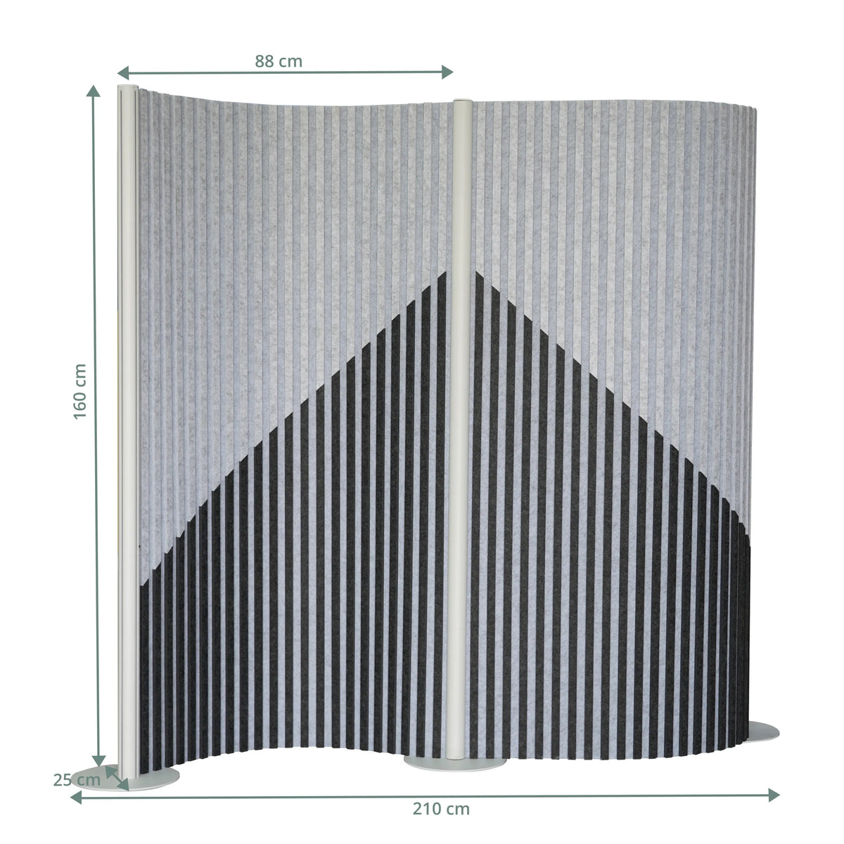 Dimensional drawing of the Partition wall Flexmiut Wave with 210 × 160 cm by hjh OFFICE