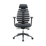 Black Professional Office Chair ERGO LINE II PRO in leather with segmented backrest and star base by hjh OFFICE – 360-degree view (front view 0°)