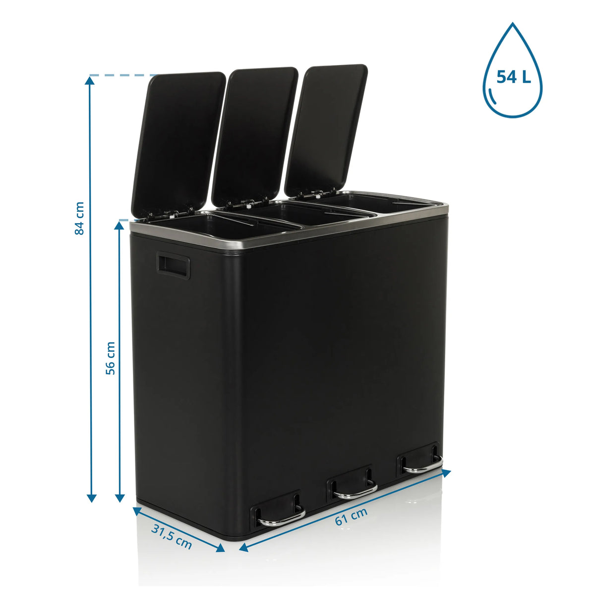 Dimensional drawing of the Wastepaper Clean 9 with 61 × 31.5 cm and 54 L capacity by hjh OFFICE