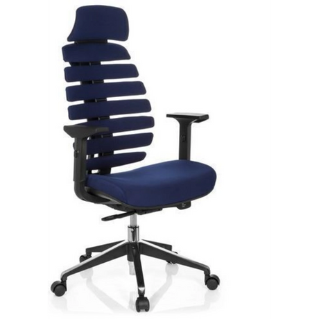 Blauer Profi-Bürostuhl ERGO LINE II PRO mit Stoffbezug, segmentierter Rückenlehne und Armlehnen von hjh OFFICE