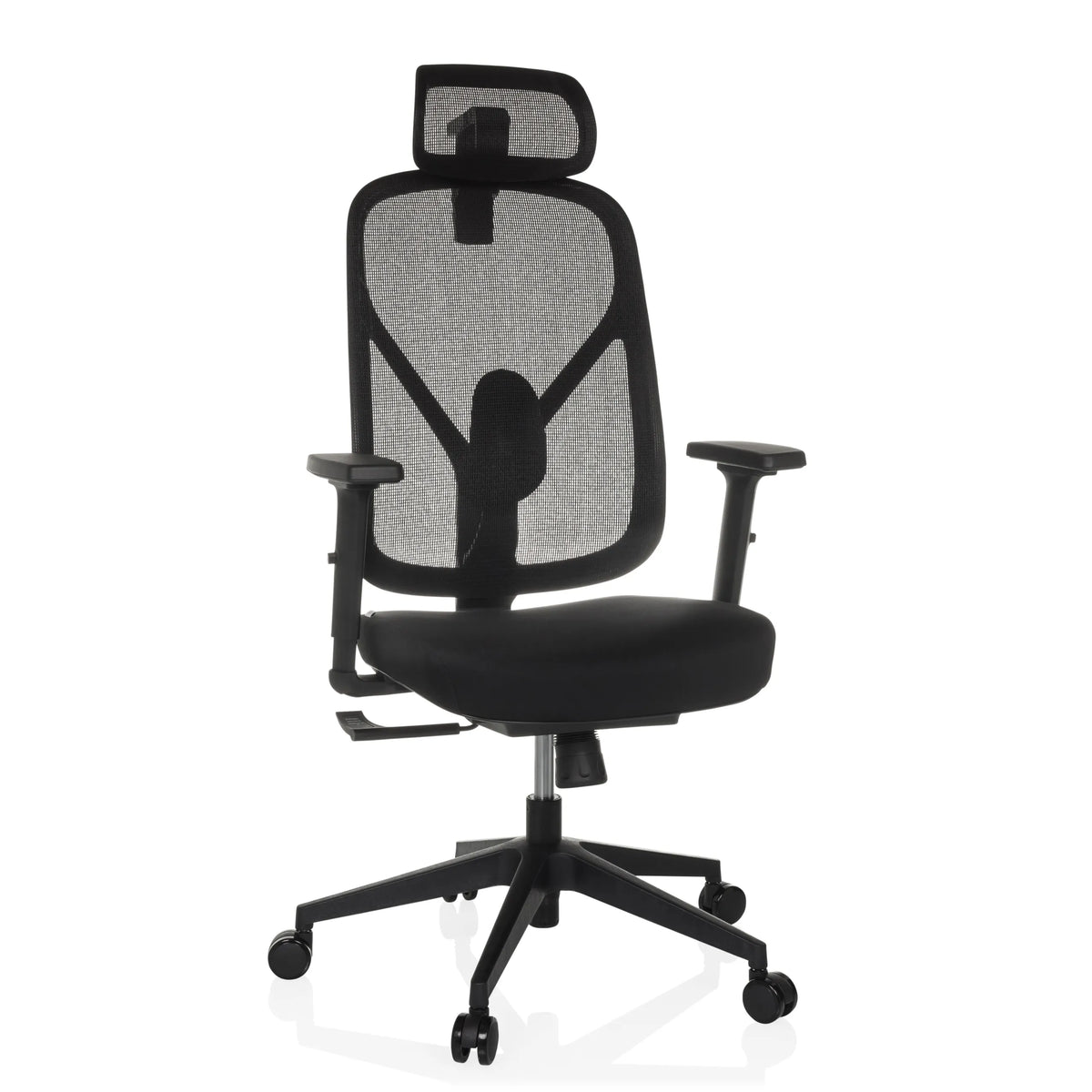 Black Professional Office Chair RALOO ECO with mesh back and five-caster base by hjh OFFICE – 360-degree view (front view 15°)