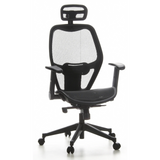 Black Professional Office ChAIR-PORT with mesh back, headrest and five-caster base by hjh OFFICE – 360-degree view (front view 20°)