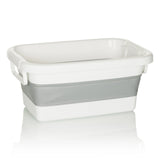 White-grey Folding container CLEAN SILW with integrated handles by hjh OFFICE – 360-degree view (side profile 90°)