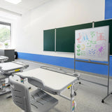 Whiteboard MULTIBOARD I in white and silver on a stand with castors by hjh OFFICE