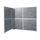 Graue Trennwand Flexmiut Modul L mit filzartiger Oberfläche und silbernem Aluminiumrahmen von hjh OFFICE