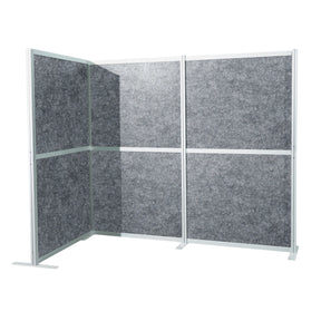 Graue Trennwand Flexmiut Modul L mit filzartiger Oberfläche und silbernem Aluminiumrahmen von hjh OFFICE