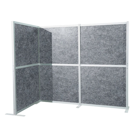 Graue Trennwand Flexmiut Modul L mit filzartiger Oberfläche und silbernem Aluminiumrahmen von hjh OFFICE