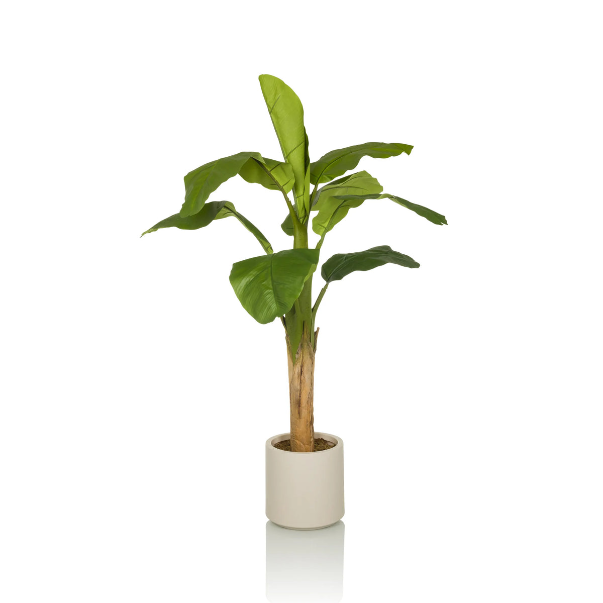 Green Artificial plant BANANE I with large leaves in a beige pot by hjh OFFICE – 360-degree view (front view 0°)