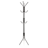Black Coat Stand SPACE IV with multiple hooks and a tripod base by hjh OFFICE – 360-degree view (front view 0°)