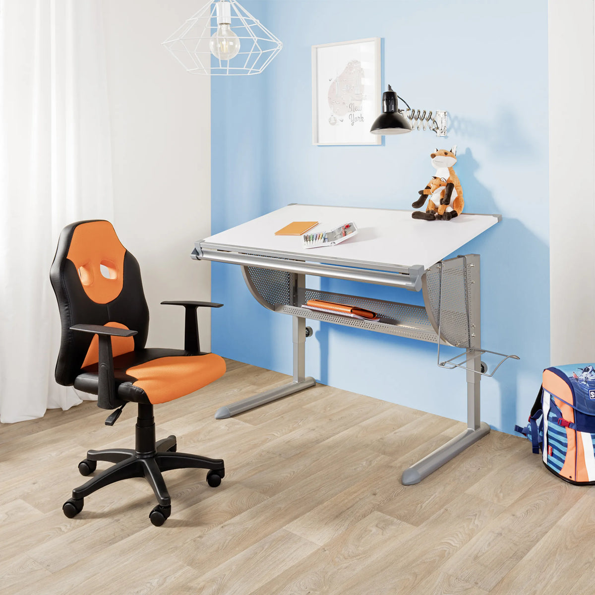 Children's Swivel Chair KID GAME AL in black and orange with castors and armrests by hjh OFFICE
