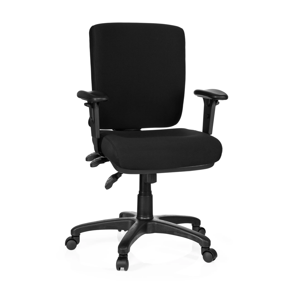 Black Professional Office Chair ZENIT BASE with armrests and five-caster base by hjh OFFICE – 360-degree view (front view 20°)