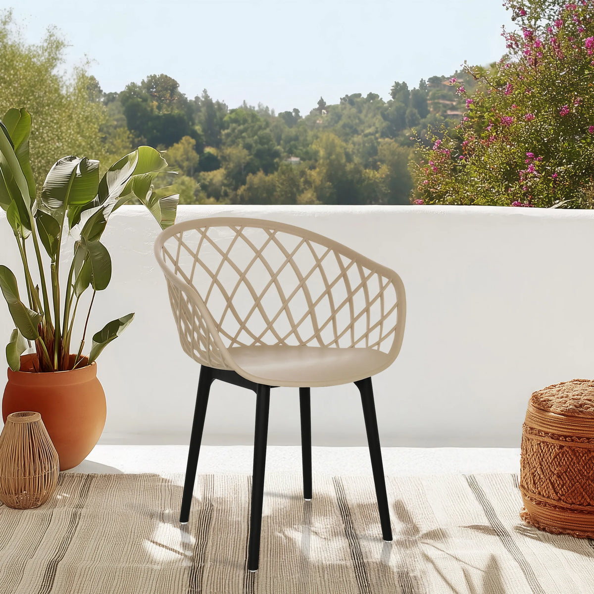Beige Shell chair BEGIO with mesh backrest and black legs by hjh OFFICE
