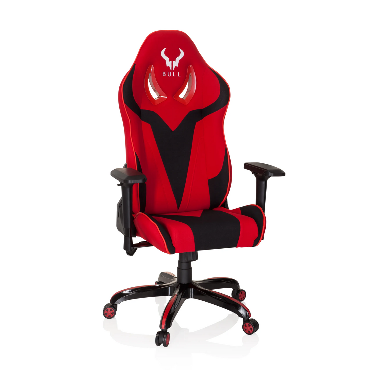Red and black Gaming chair PROMOTER II with armrests and five-caster base by hjh OFFICE – 360-degree view (front view 20°)