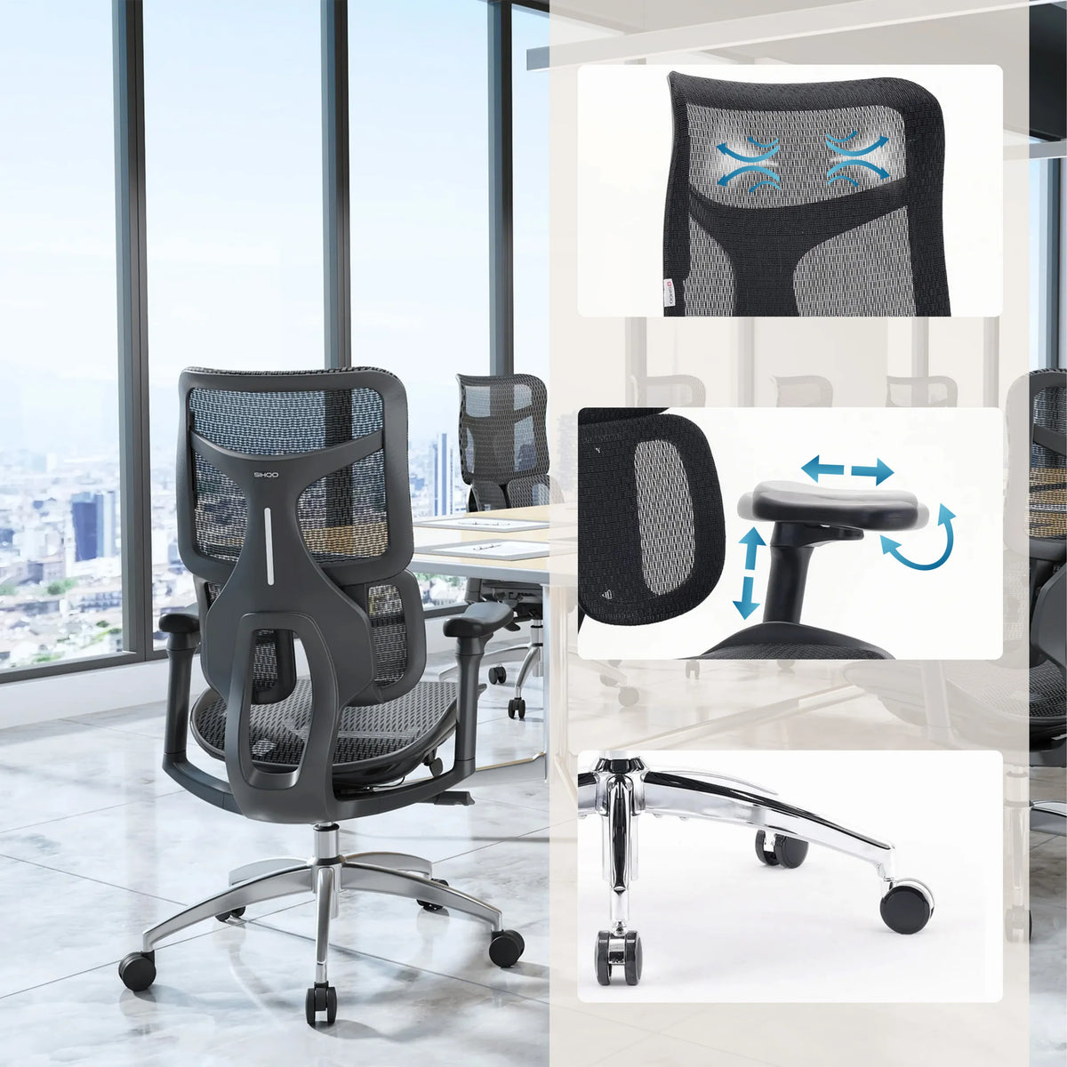 Professional Office Chair S100-M301 with adjustable lumbar support, seat height and base by Sihoo