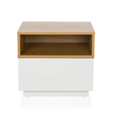 White Side table MELMO with a shelf in oak effect by hjh LIVING – 360-degree view (front view 0°)