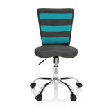 Grey KIDDY COMFORT I swivel chair for children with turquoise stripes in the mesh back and a five-caster base by hjh OFFICE – 360-degree view (front view 0°)