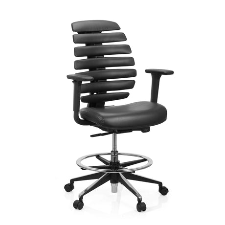 Black Counter chair ERGO LINE II WORK with faux leather upholstery, footring and castors by hjh OFFICE