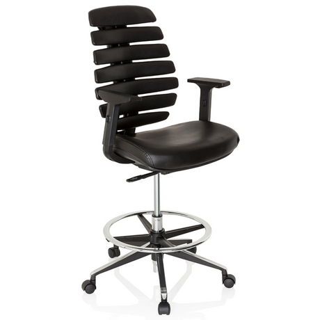 Black Counter chair ERGO LINE II WORK with faux leather upholstery, footring and castors by hjh OFFICE