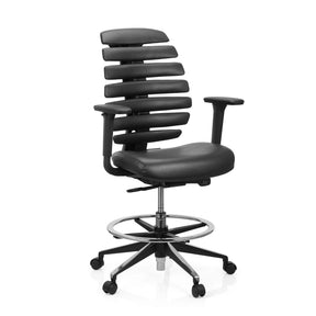 Black Counter chair ERGO LINE II WORK with faux leather upholstery, footring and castors by hjh OFFICE