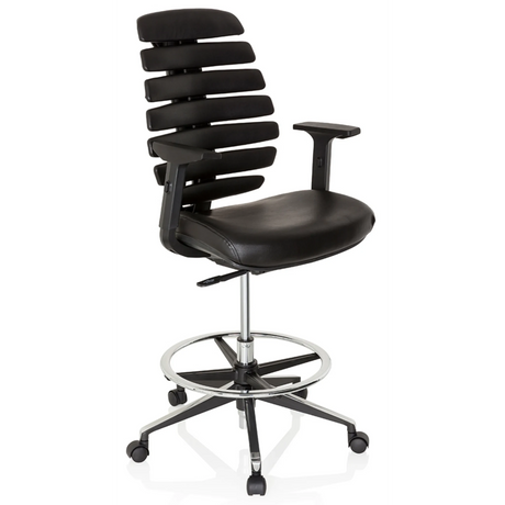 Black Counter chair ERGO LINE II WORK with leather upholstery, foot ring and castors by hjh OFFICE