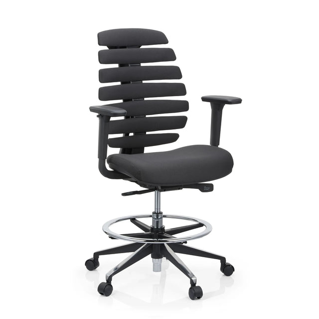Black Counter chair ERGO LINE II WORK with fabric upholstery, footring and castors by hjh OFFICE