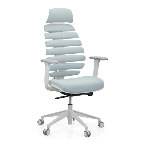 Professional Office Chair ERGO LINE W with grey fabric upholstery, segmented backrest and white frame by hjh OFFICE