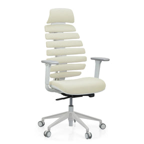 Professional Office Chair ERGO LINE W in Salted Caramel with beige fabric upholstery and white frame by hjh OFFICE