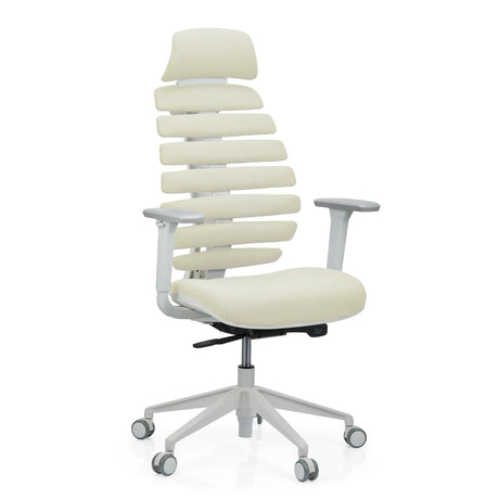 Professional Office Chair ERGO LINE W in Salted Caramel with beige fabric upholstery and white frame by hjh OFFICE