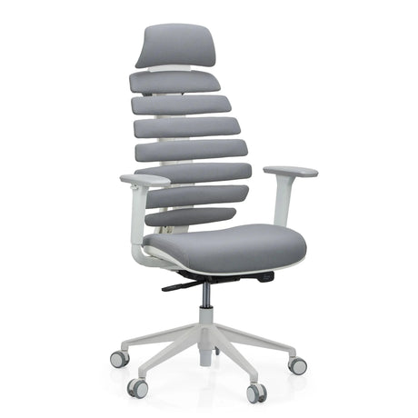 Professional Office Chair ERGO LINE W with grey fabric upholstery and white frame by hjh OFFICE
