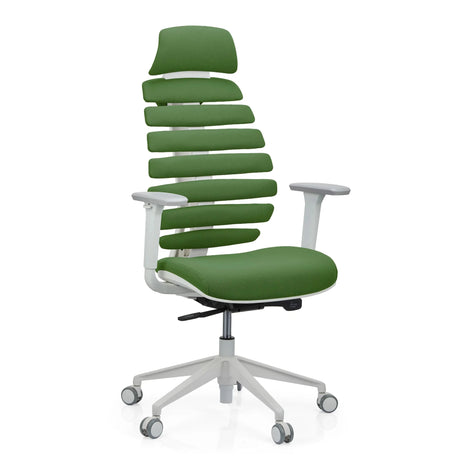 Professional Office Chair ERGO LINE W with green fabric upholstery and white frame by hjh OFFICE