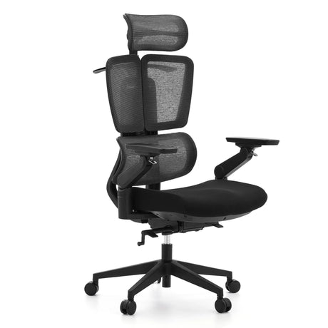 Professional Office Chair Ergo U2 Flex3 in black with mesh cover, headrest and adjustable armrests by hjh OFFICE
