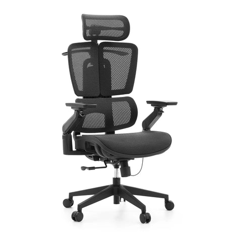 Professional Office Chair Ergo U2 Pro3 with black nylon mesh cover, headrest and adjustable armrests by hjh OFFICE