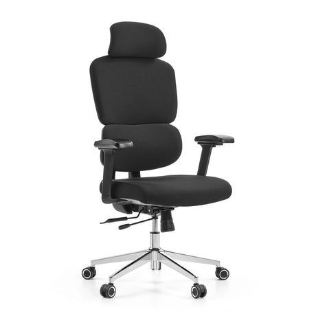 Professional Office Chair Ergomy F 2 with black fabric upholstery and chrome base by hjh OFFICE