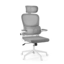 Grey Home Office Chair ERGOMY FLEX with mesh backrest, headrest and white frame by MyBuero