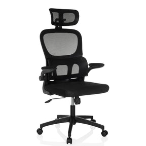 Black Home Office Chair ERGOMY FLEX with mesh backrest and headrest by MyBuero