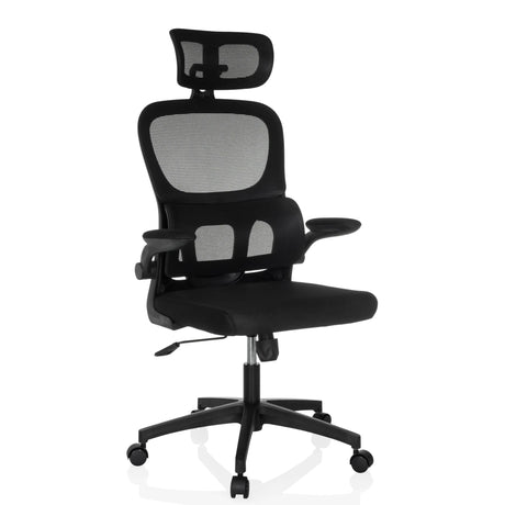 Black Home Office Chair ERGOMY FLEX with mesh backrest and headrest by MyBuero