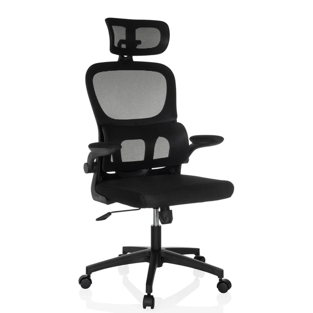 Black Home Office Chair ERGOMY FLEX with mesh backrest and headrest by MyBuero