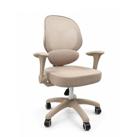 Beige Ergomy Kid swivel chair for children with mesh backrest, armrests and a five-star base on castors by hjh OFFICE