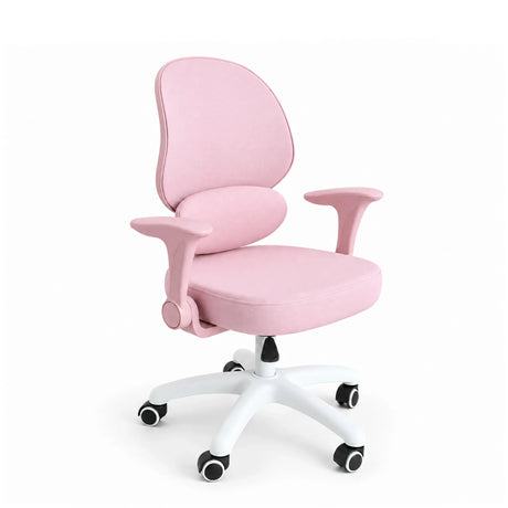 Children's swivel chair Ergomy Kid in pink with a white base and integrated lumbar support by hjh OFFICE