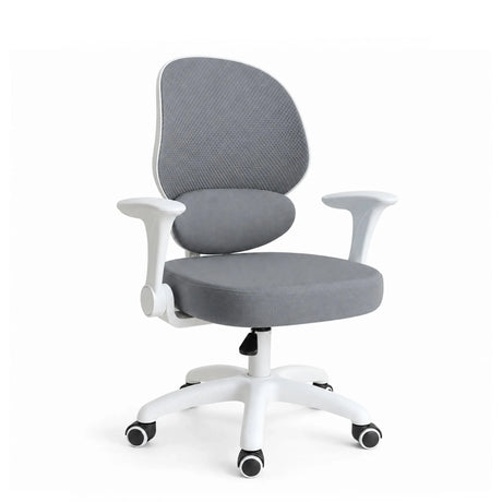 Children's swivel chair Ergomy Kid in grey with white frame, armrests and five castors by hjh OFFICE