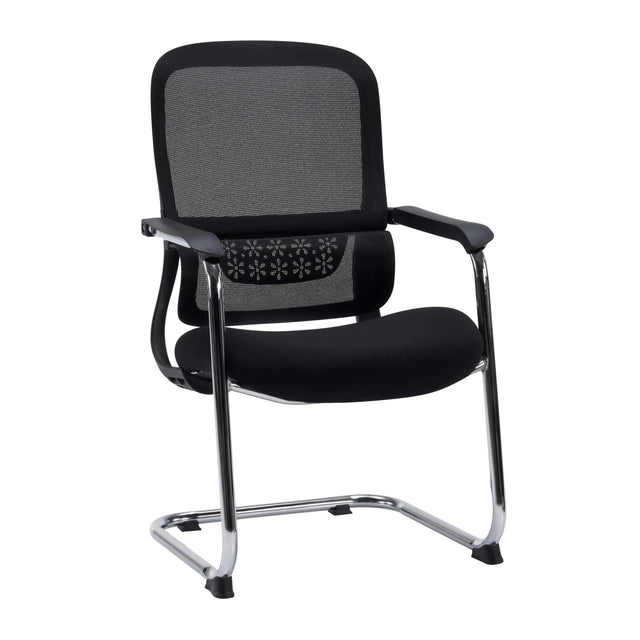 Black Cantilever chair Ergomy Meet with mesh backrest and chrome sled base by hjh OFFICE