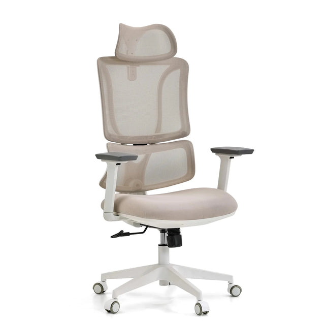 Professional Office Chair ERGOMY W in beige with beige mesh cover and white frame by MyBuero