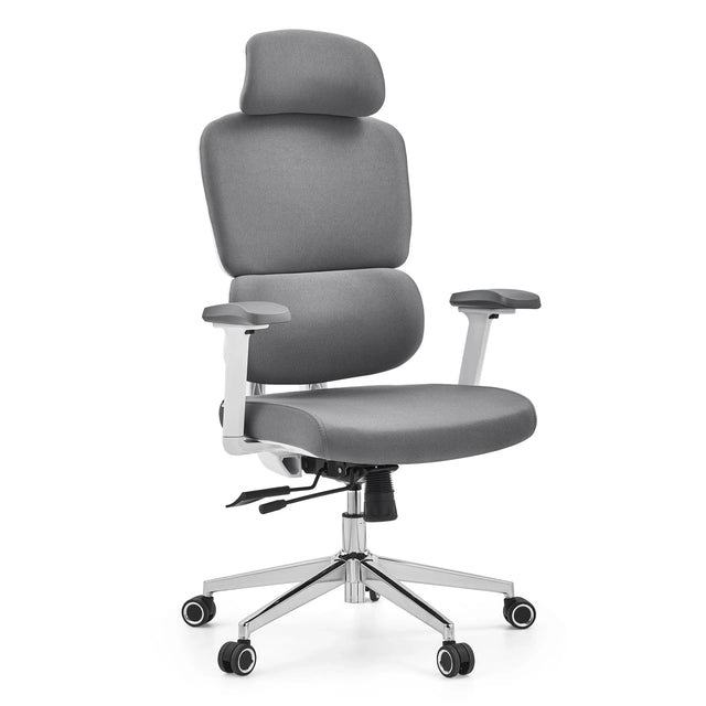 Professional Office Chair Ergomy WF 2 with grey fabric upholstery and white frame by hjh OFFICE