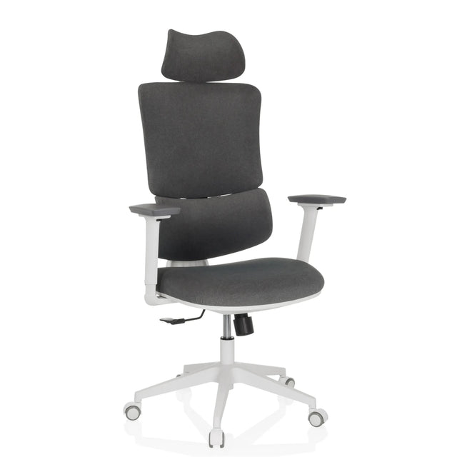 Home Office Chair ERGOMY WF with grey fabric cover and white frame by MyBuero