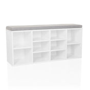 White Shoe Cabinet ESTHA 10 with grey seat pad and several open storage compartments by hjh LIVING