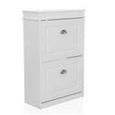 White Shoe Cabinet ESTHA 2 with two drop-down fronts and silver shell handles by hjh LIVING