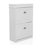 White Shoe Cabinet ESTHA 2 with two drop-down fronts and silver shell handles by hjh LIVING